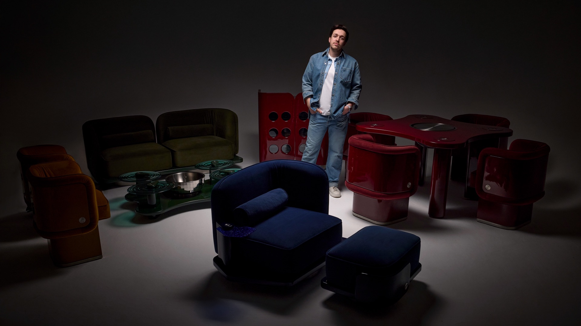 Designer Alp Usluduran with the Disco House collection