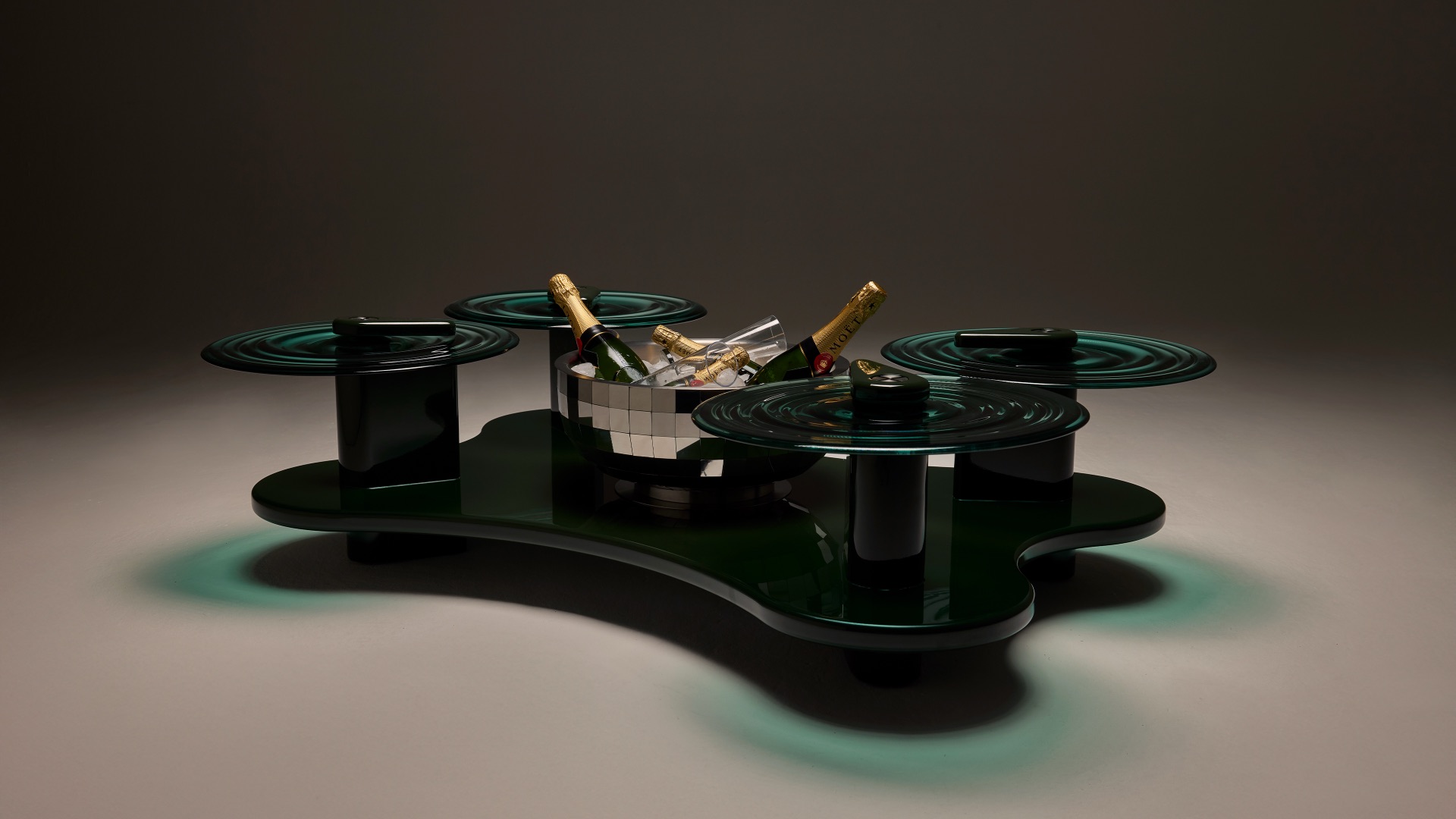 The Bubbly Coffee Table with hand-blown glass surfaces