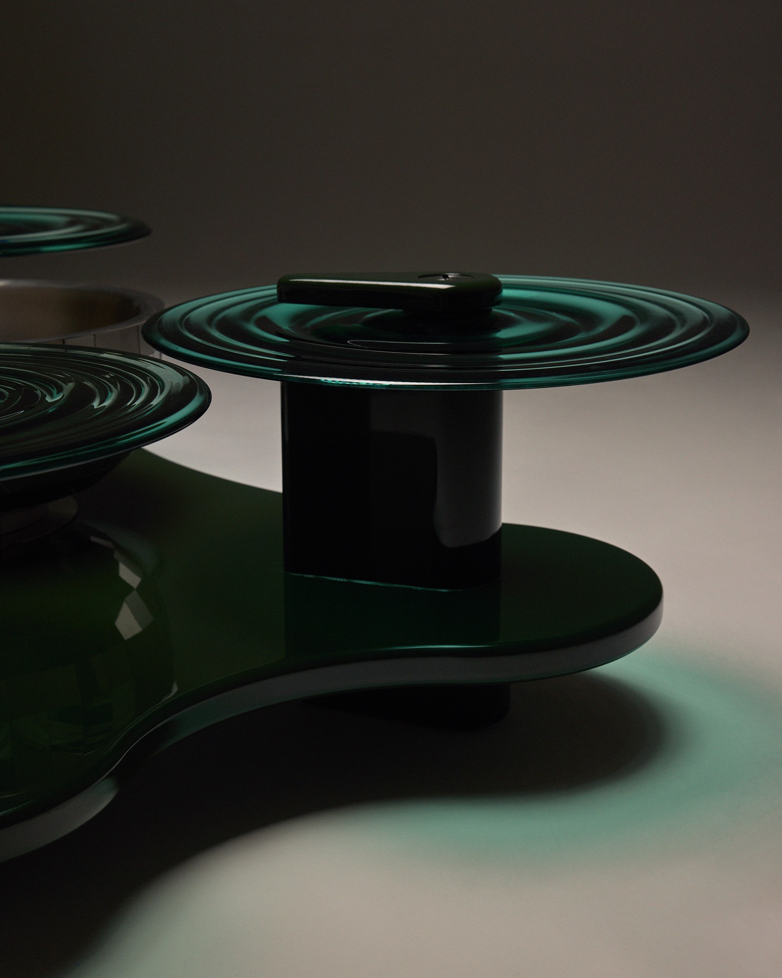 The Bubbly Coffee Table, lacquered base and fused glass top