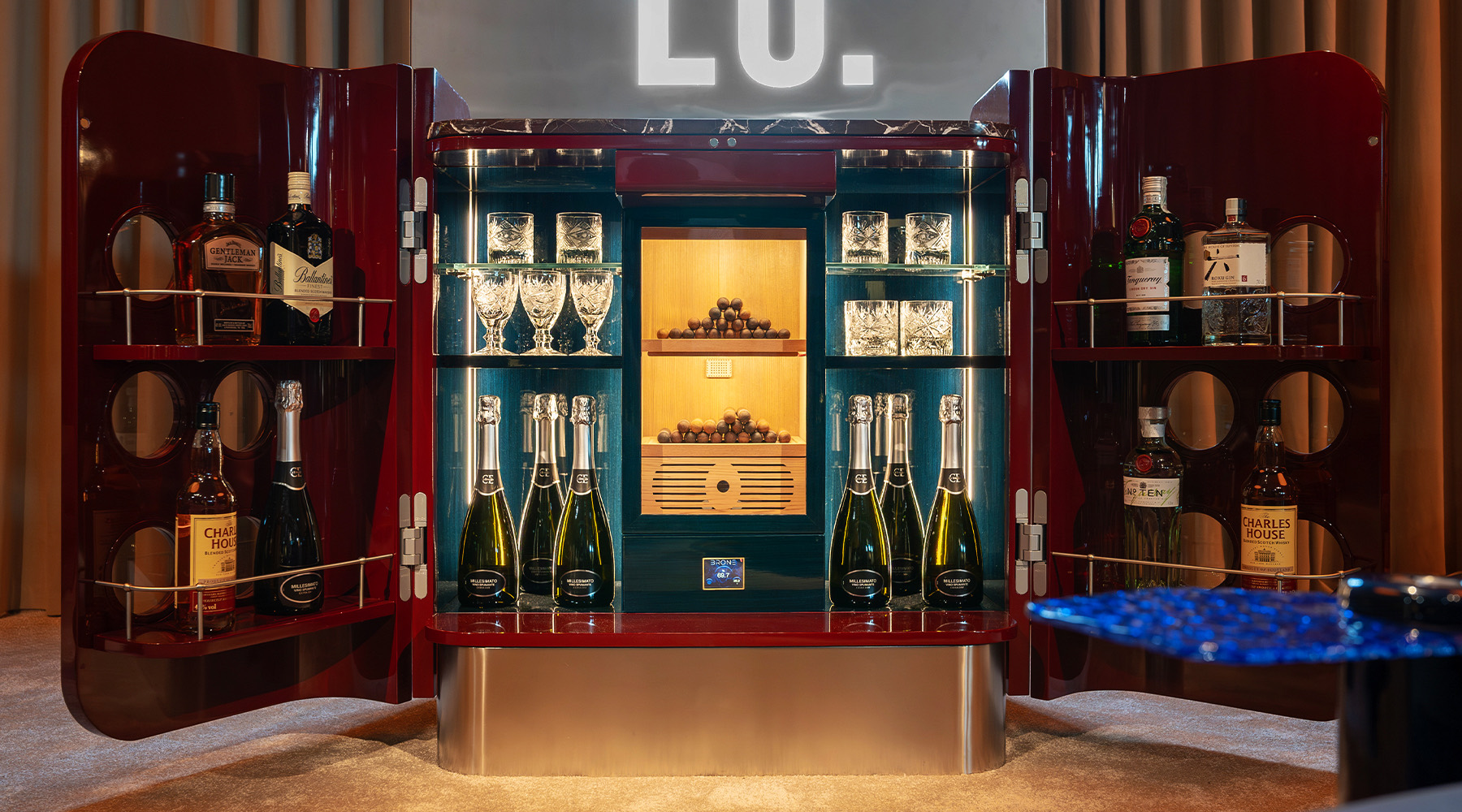 The Cuban Bar Cabinet, bar and humidor detail