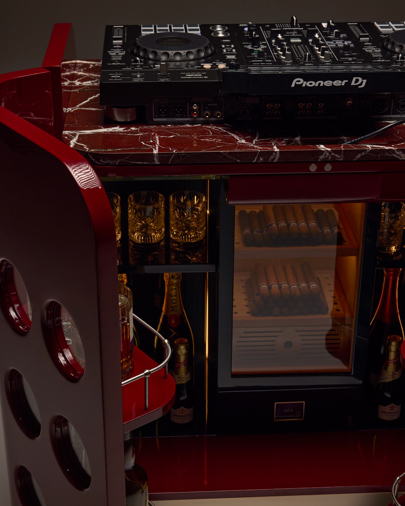The Cuban Bar Cabinet, humidor and DJ deck detail