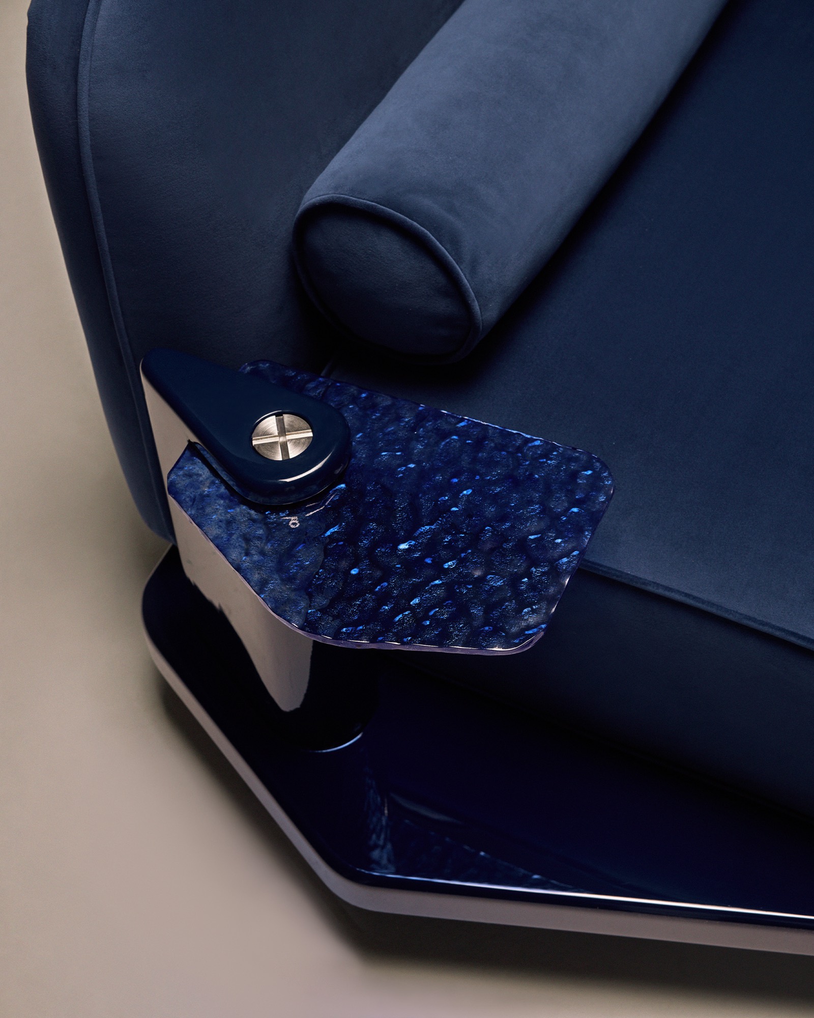 The Laidback Lounge Chair, fused glass side table detail