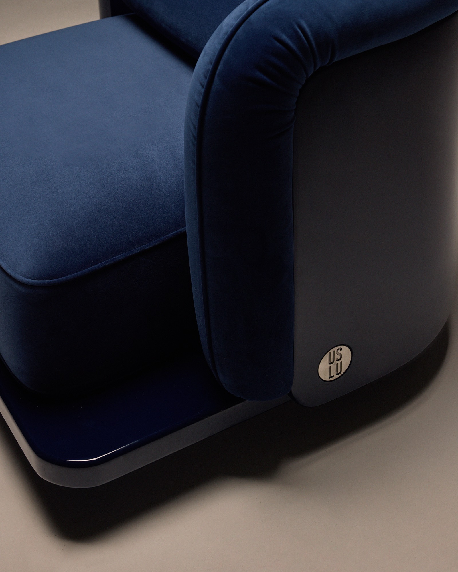 The Laidback Lounge Chair, velvet backrest and stainless steel detail