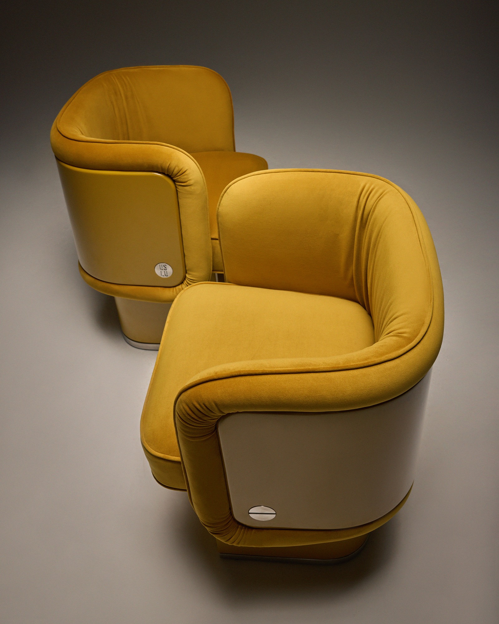 The Unifier Dining Chair and Armchair, pair in ochre velvet