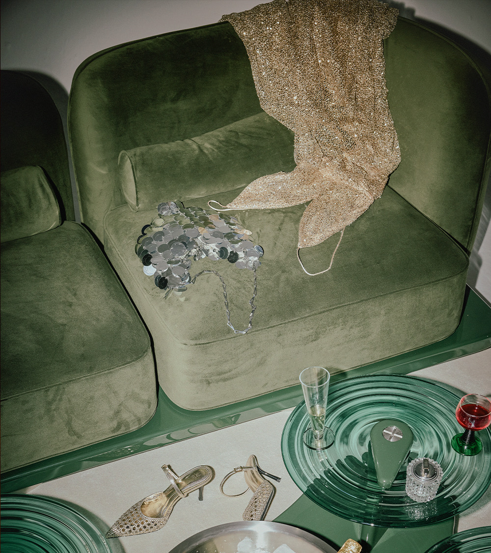 The Whisper Two-Seater Sofa, velvet seat detail